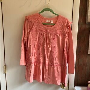 LOGO by Lori Goldstein Pink Eyelet Tunic Top